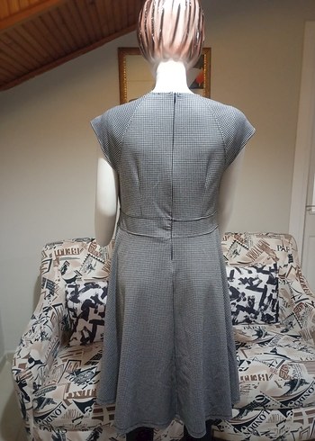 Gri Uzun Kollu Pilili Kadın Elbise - Görsel 3