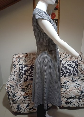 Gri Uzun Kollu Pilili Kadın Elbise - Görsel 2