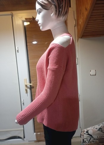 Pembe Örgü Kadın Triko Kazak - Görsel 3