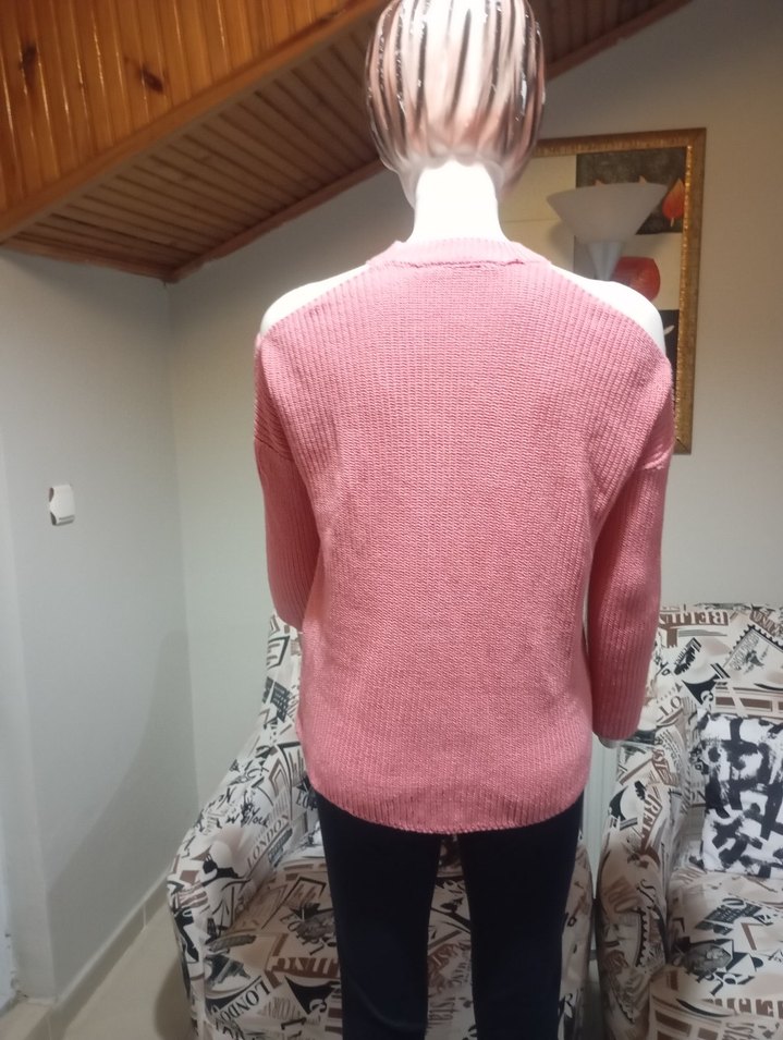 Pembe Örgü Kadın Triko Kazak - Görsel 4