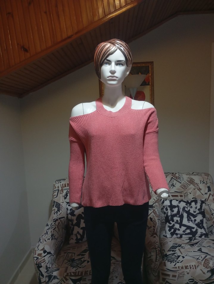 Pembe Örgü Kadın Triko Kazak - Görsel 2