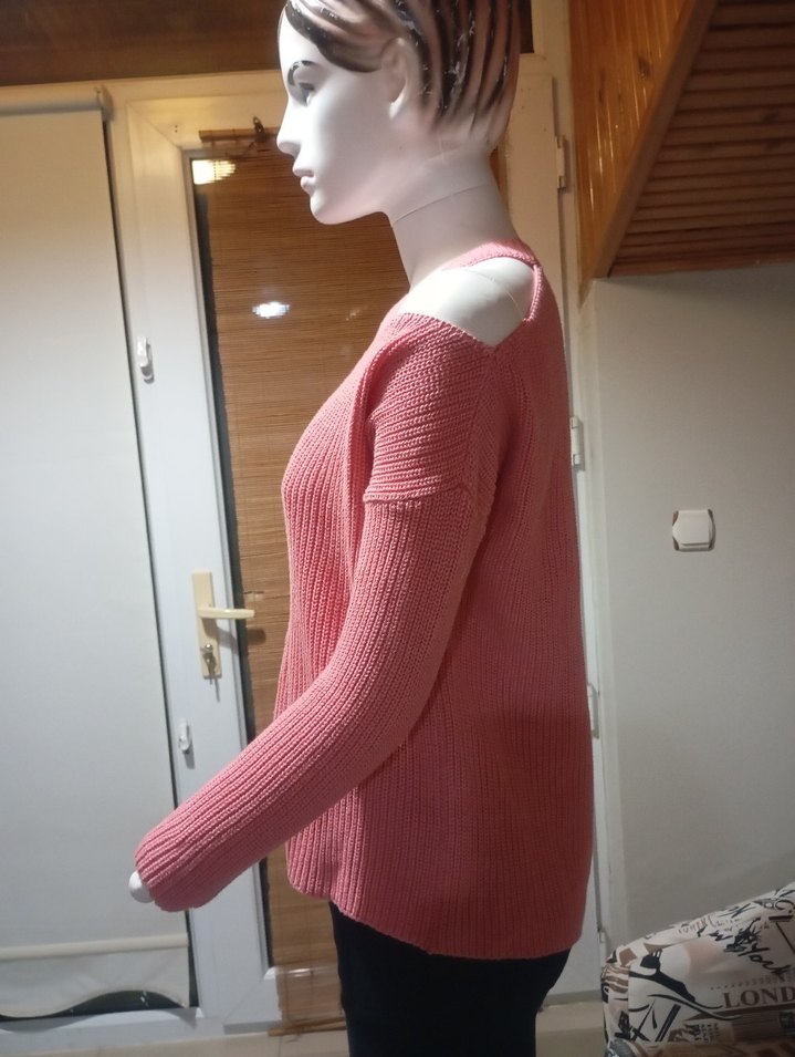 Pembe Örgü Kadın Triko Kazak - Görsel 3