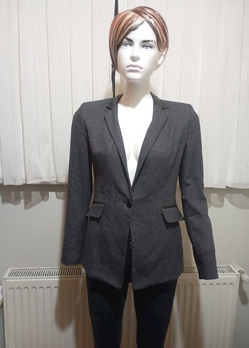 Gri Kadın Düğmeli Midi Blazer Ceket - Görsel 4