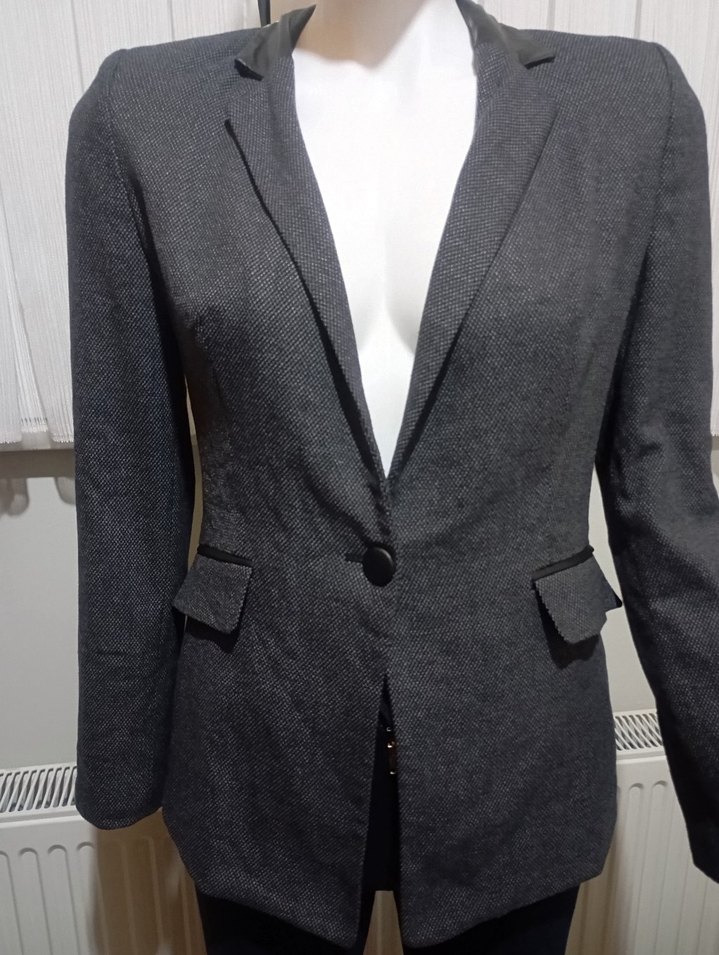 Gri Kadın Düğmeli Midi Blazer Ceket - Görsel 3