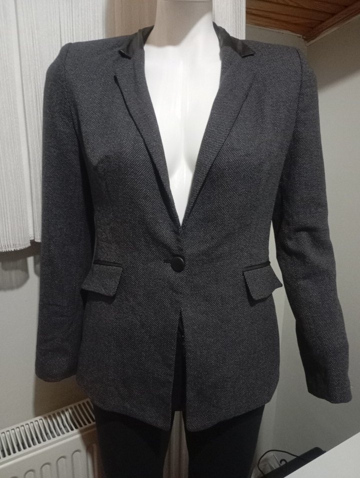 Gri Kadın Düğmeli Midi Blazer Ceket - Görsel 2