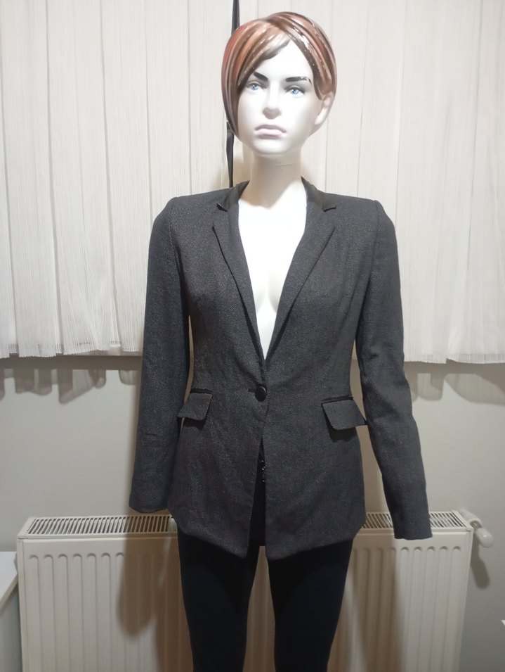 Gri Kadın Düğmeli Midi Blazer Ceket - Görsel 4
