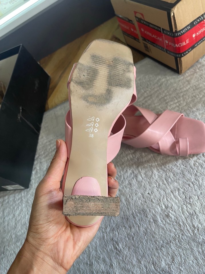 Pudra Pembe Kadın Topuklu Terlik - Görsel 4