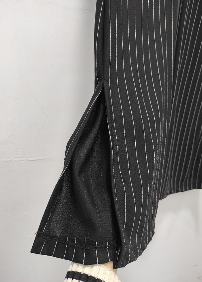 Siyah Çizgili Yırtmaçlı Yüksek Bel İspanyol Paça Tayt Pantolon  - Görsel 2