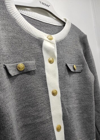 Bisiklet Yaka Düğme Detaylı Düz Triko Hırka  - Görsel 2