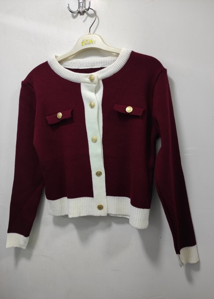 Bisiklet Yaka Düğme Detaylı Triko Hırka  - Görsel 2