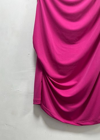 Pembe Drapeli Yüksek Yakalı Kolsuz Bluz - Görsel 3