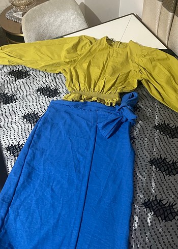 Mavi baglamali etek ve gömlek takım - Görsel 2