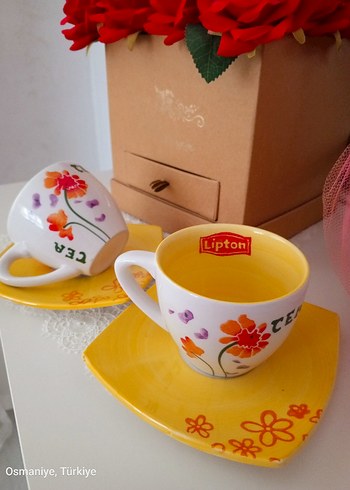 Sarı Çiçek Desenli İkili Kupa Bardağı - Görsel 2