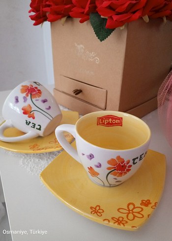 Sarı Çiçek Desenli İkili Kupa Bardağı - Görsel 4