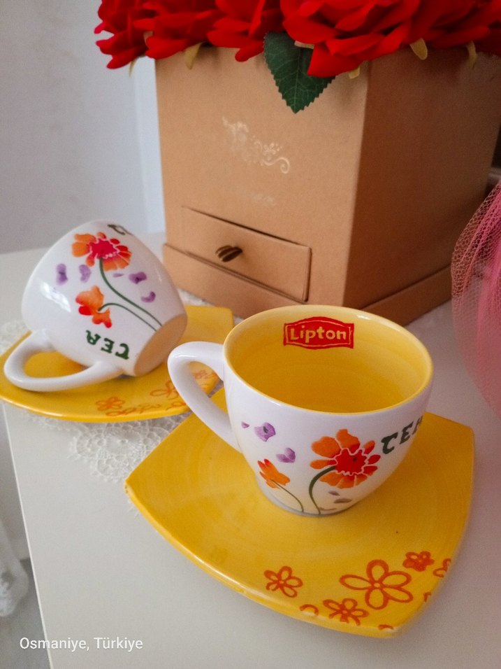 Sarı Çiçek Desenli İkili Kupa Bardağı - Görsel 2