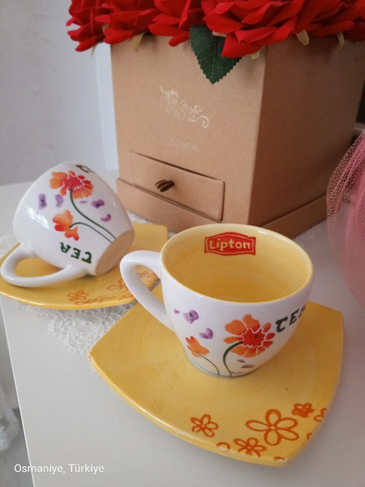 Sarı Çiçek Desenli İkili Kupa Bardağı - Görsel 4