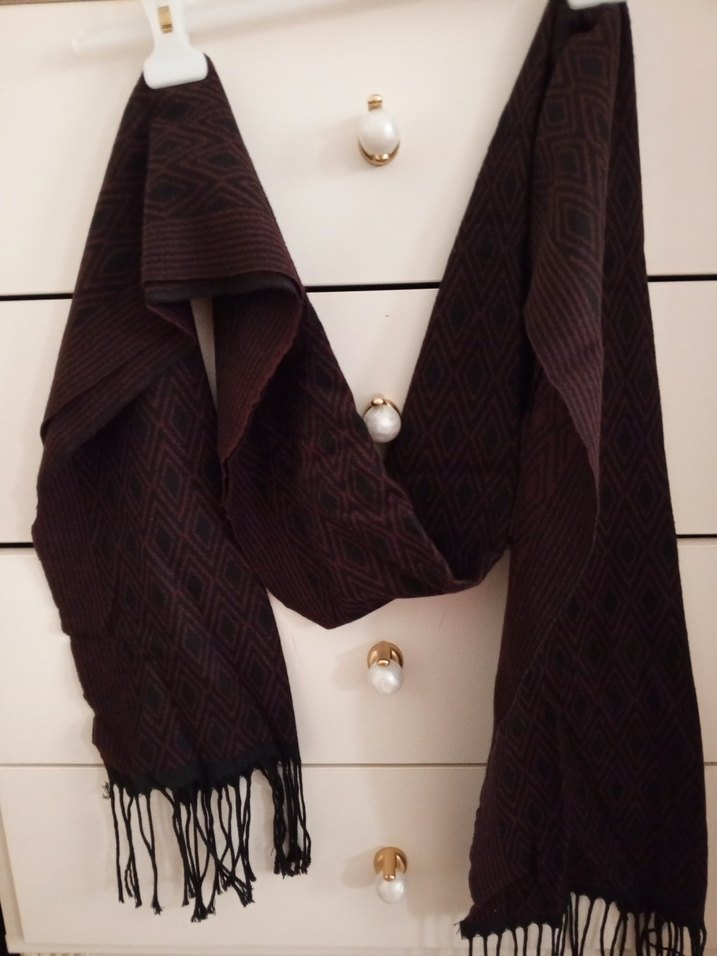 Bordo Örgü Bohem Erkek Atkı - Görsel 2