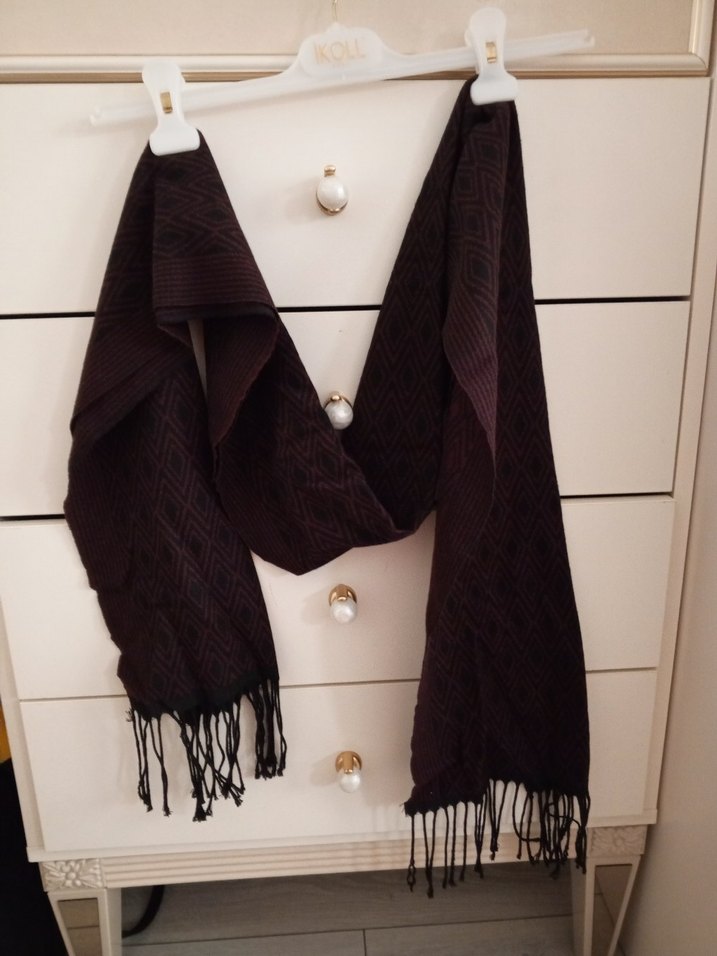 Bordo Örgü Bohem Erkek Atkı - Görsel 4