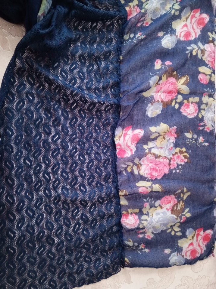 Lace Detaylı Koyu Mavi Bohem Kadın Fular - Görsel 5