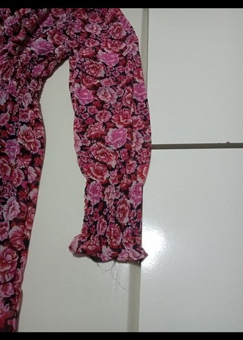 Çiçek Desenli balon kol Kadın Elbise - Görsel 3