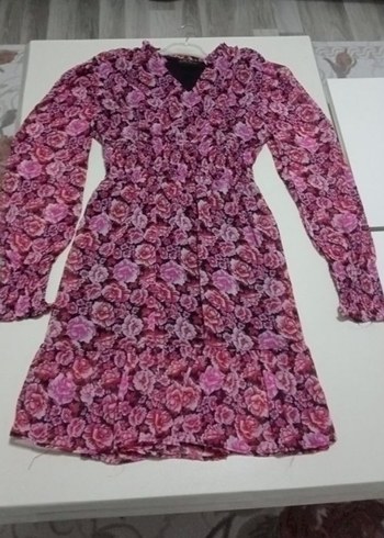 Çiçek Desenli balon kol Kadın Elbise - Görsel 2