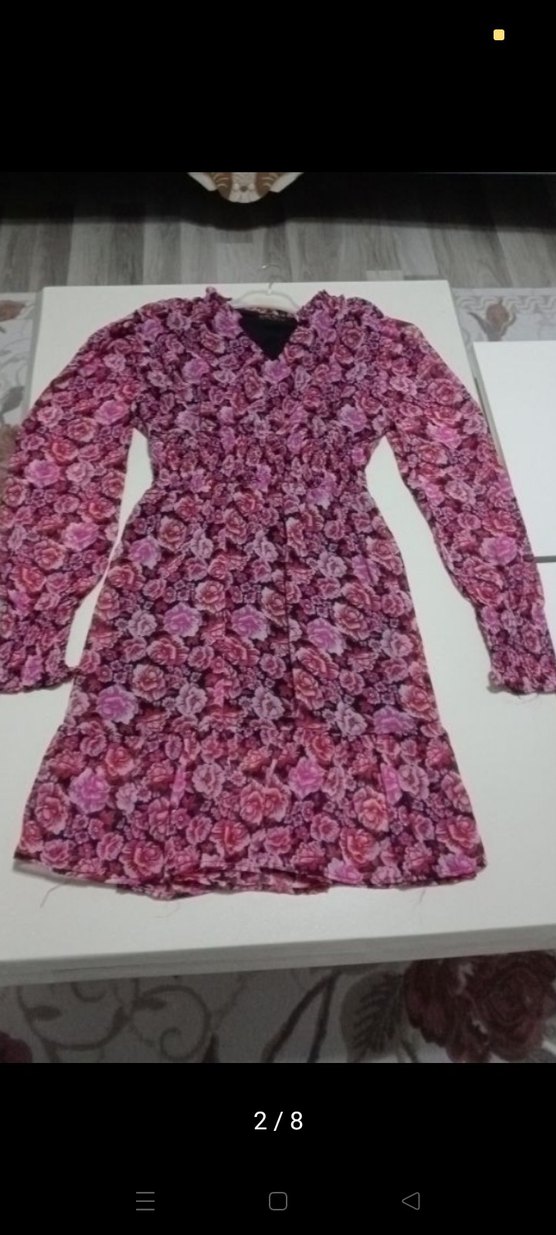 Çiçek Desenli balon kol Kadın Elbise - Görsel 2