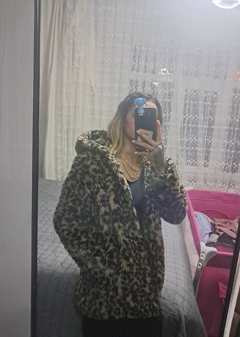 Leopar Desenli Midi Kadın Suni Kürk Mont - Görsel 2