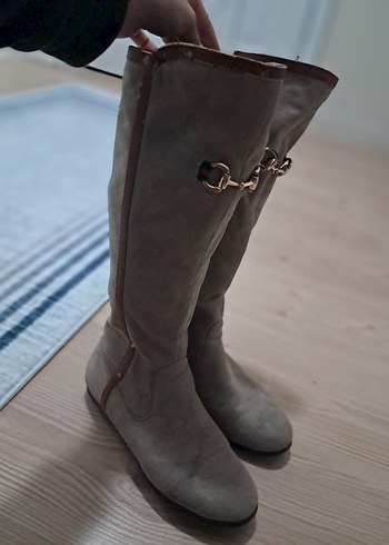 Bej Süet Kadın Dizüstü Çizme - Görsel 3