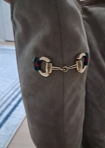 Bej Süet Kadın Dizüstü Çizme - Görsel 4