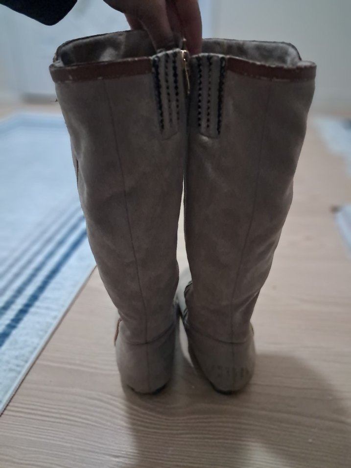 Bej Süet Kadın Dizüstü Çizme - Görsel 2