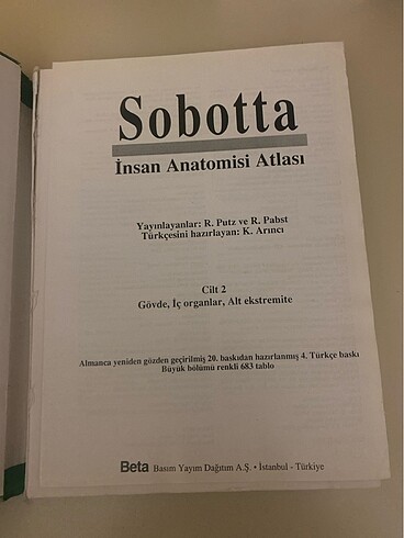 Beden Renk Sobotta insan anatomi atlası