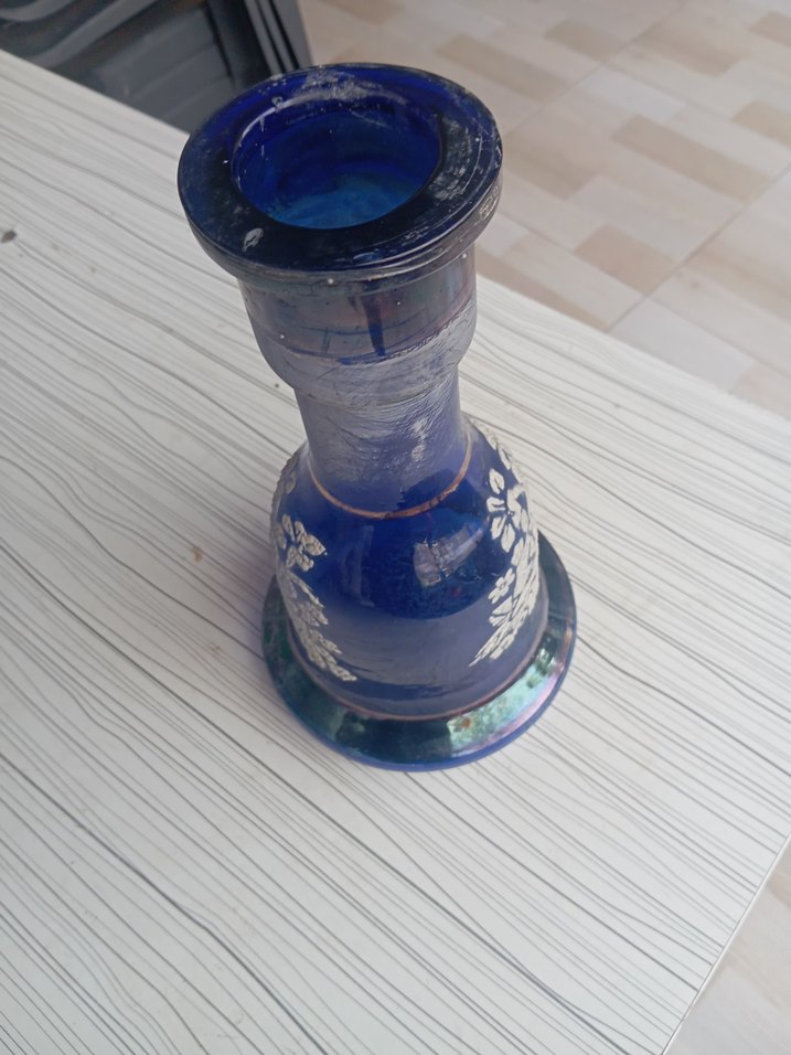 Mavi Çiçek Desenli Renkli Vazo ve nargile şişesi - Görsel 3