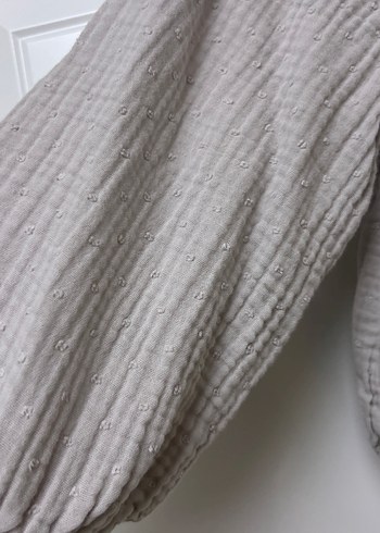 Düğmeli Keten Gri Kadın Bluz - Görsel 3