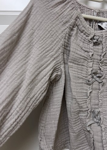 Düğmeli Keten Gri Kadın Bluz - Görsel 4