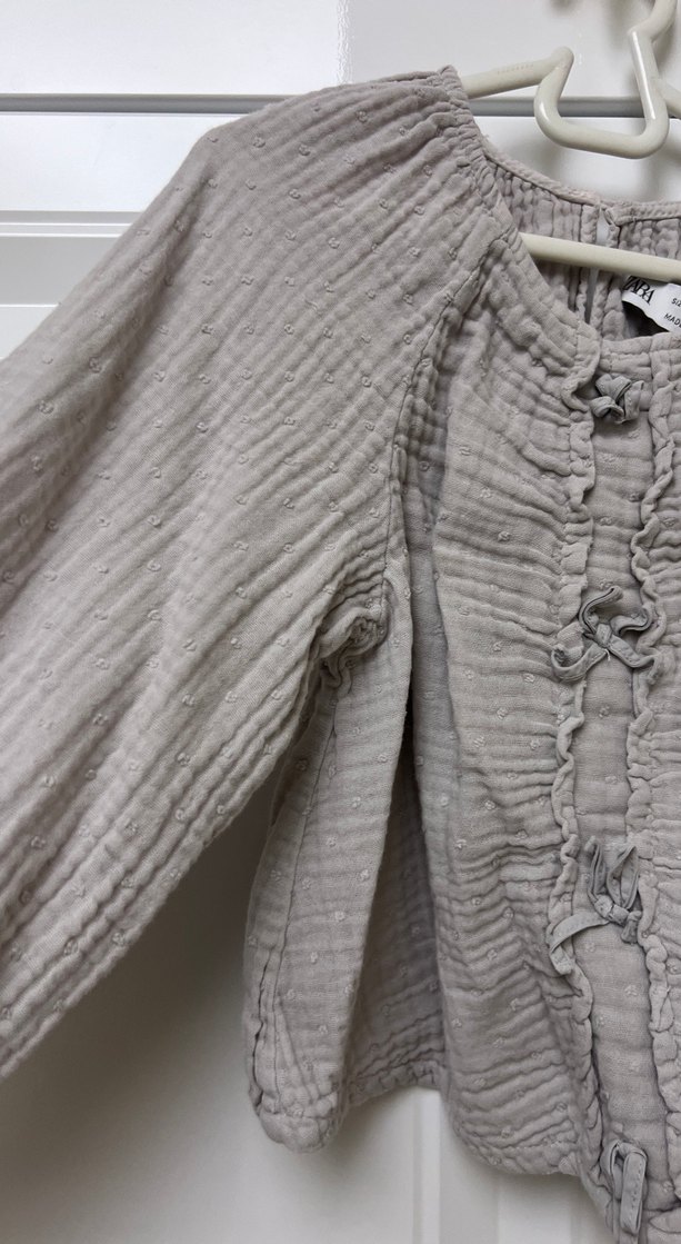 Düğmeli Keten Gri Kadın Bluz - Görsel 4