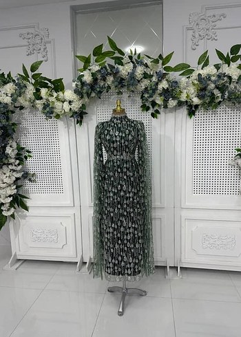 Mavi İşlemeli Uzun Abiye Elbise - Görsel 2