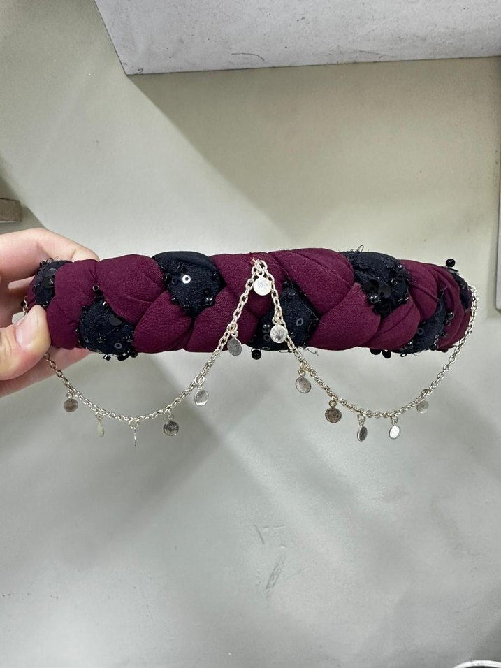 Zincir Detaylı Yeşil Örgülü  yoresel  kufi tac - Görsel 2