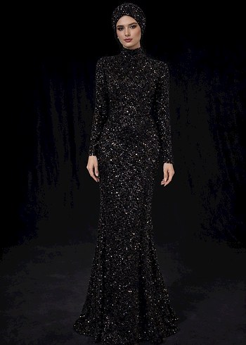Siyah Payetli Uzun Abiye Elbise - Görsel 2