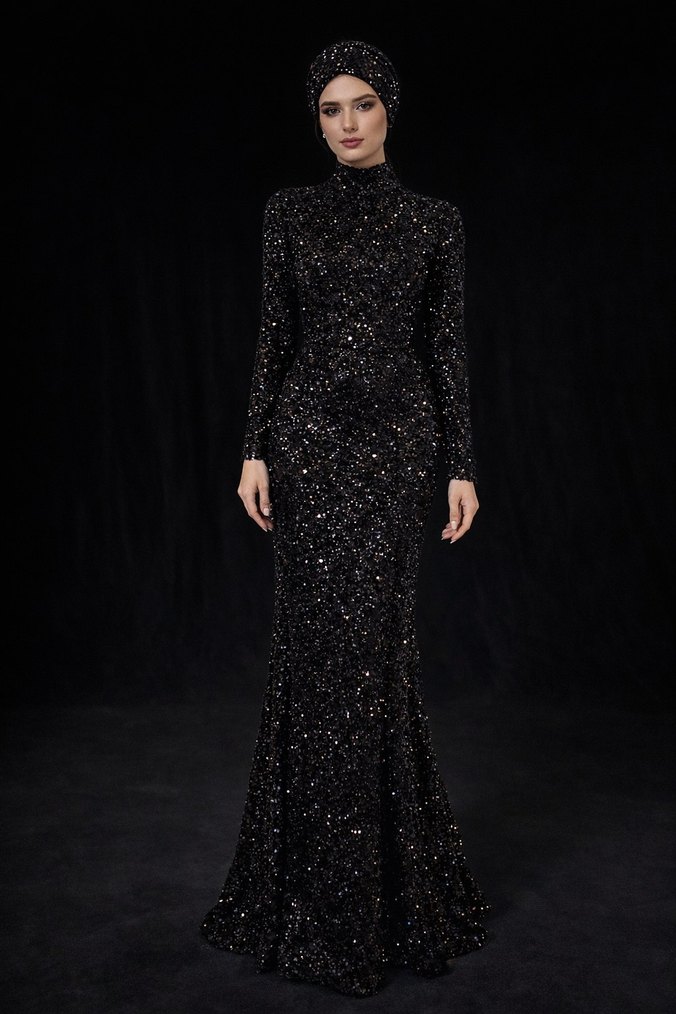 Siyah Payetli Uzun Abiye Elbise - Görsel 2