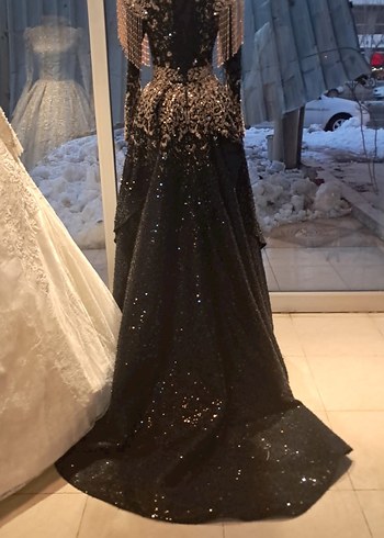 Boncuk İşlemeli Siyah Uzun Henna Elbise - Görsel 4