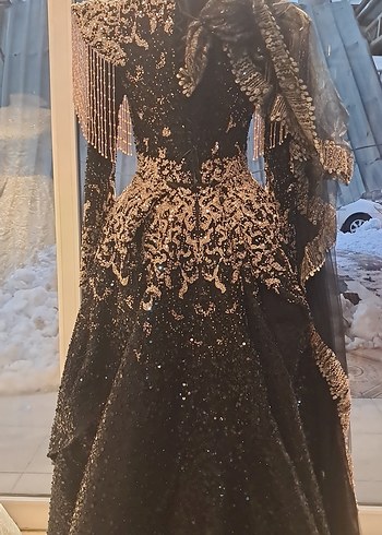 Boncuk İşlemeli Siyah Uzun Henna Elbise - Görsel 7