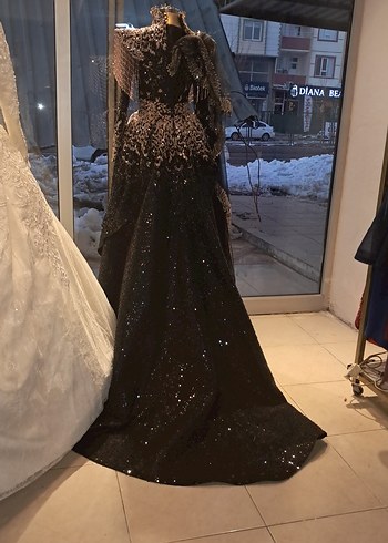 Boncuk İşlemeli Siyah Uzun Henna Elbise - Görsel 6