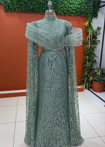 Parlak Turkuaz Nakışlı Uzun Abiye - Görsel 2
