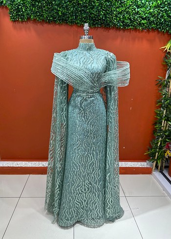 Parlak Turkuaz Nakışlı Uzun Abiye - Görsel 4