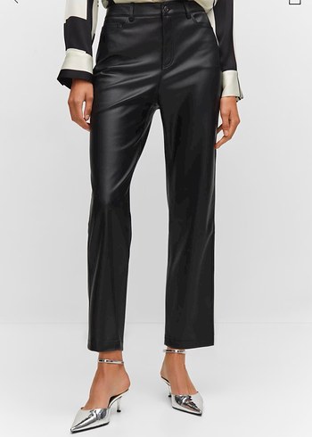 Deri görünümlü mango pantolon - Görsel 3