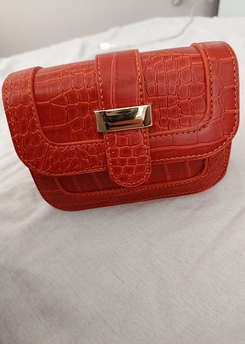 Turuncu Timsah Derisi Desenli Çanta - Görsel 5