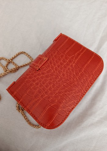 Turuncu Timsah Derisi Desenli Çanta - Görsel 4