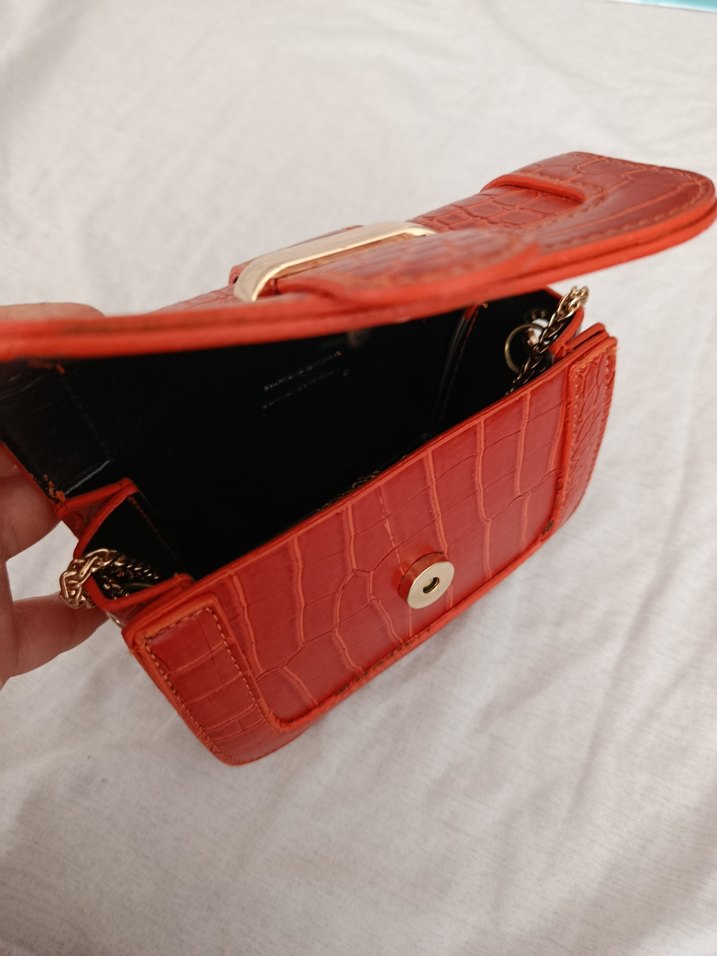 Turuncu Timsah Derisi Desenli Çanta - Görsel 2