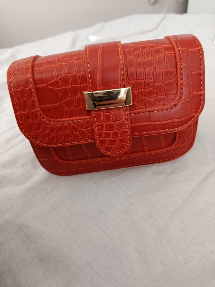 Turuncu Timsah Derisi Desenli Çanta - Görsel 5