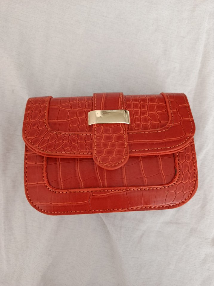 Turuncu Timsah Derisi Desenli Çanta - Görsel 3